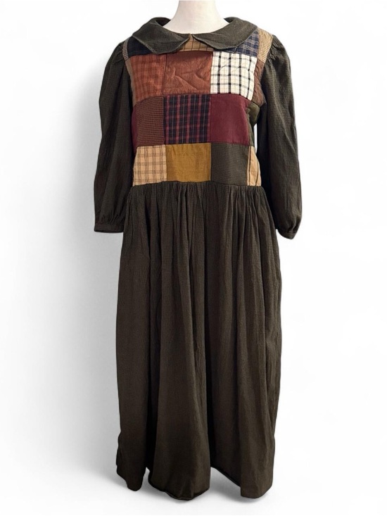 Dresses & Skirts - Vintage Prairie Maxi Dress Patchwork Quilted Olive Green Fits Large